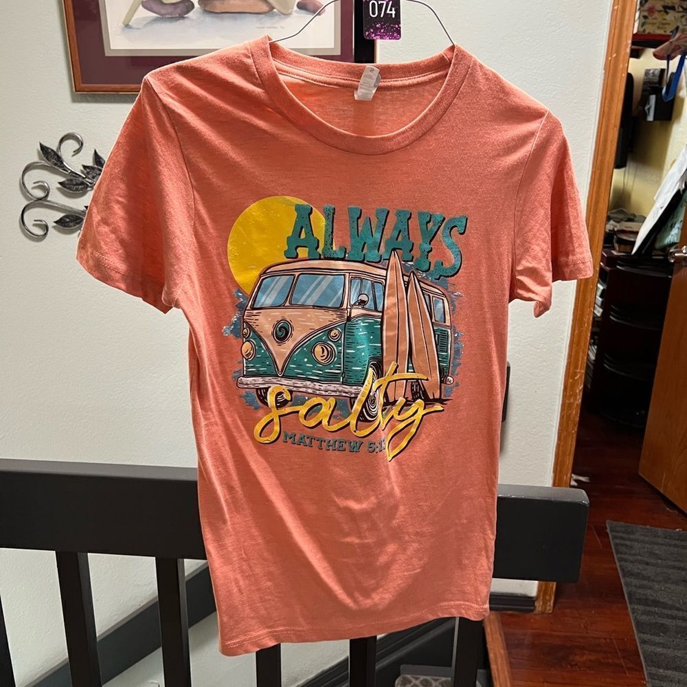 “Always Salty” Orange Graphic T-Shirt VW Bus Matthew 5:15 #074